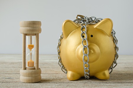 Saving plan with Gold Piggy bankの写真素材