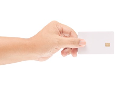 man hand holding a blank smart cardの写真素材