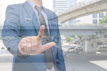 business man touch virtual screen