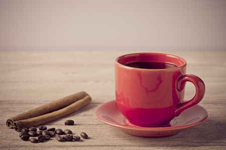 coffee cup on wooden tableの写真素材
