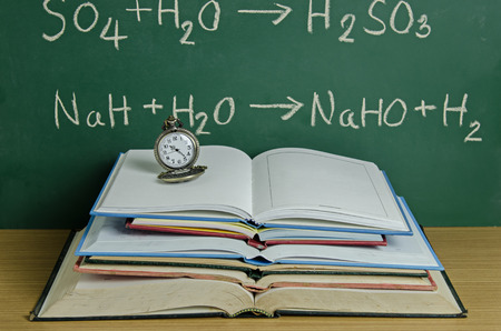 pendent clock on stack of open book