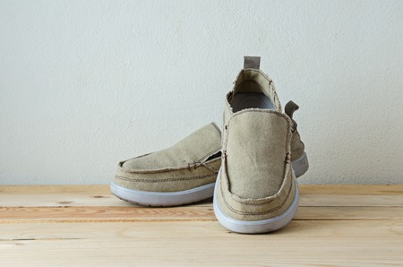 fashion shoes on wooden tableの写真素材