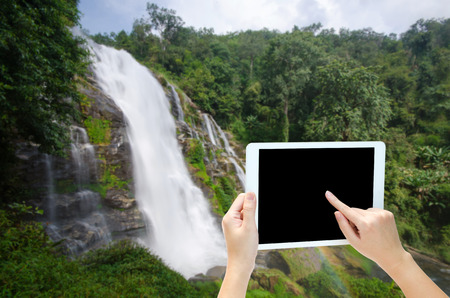 Wachirathan waterfall at Doi Inthanon National Park, Chiang Mai , Thailandの写真素材