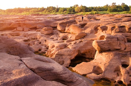 Sam-Pan-Bok Grand Canyon , Amazing of rock hole stone in Mekong river  , Ubonratchathani, Thailandの写真素材