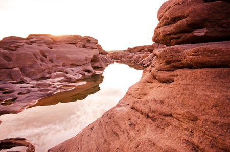 Sam-Pan-Bok Grand Canyon , Amazing of rock hole stone in Mekong river  , Ubonratchathani, Thailandの写真素材