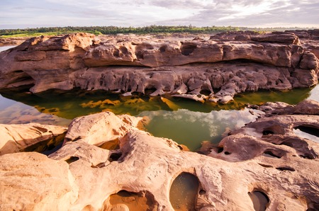 Sam-Pan-Bok Grand Canyon , Amazing of rock hole stone in Mekong river  , Ubonratchathani, Thailandの写真素材