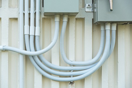 pipeline system on stone wallの写真素材