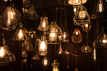 hanging light bulbs in the dark room