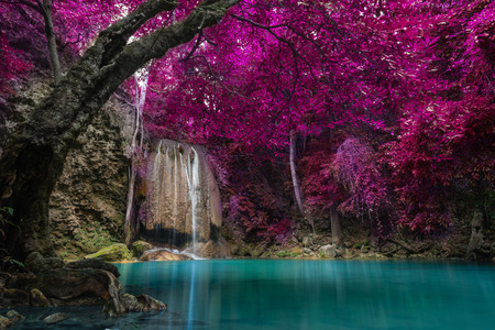 Change color technic of Waterfall in deep forest , Erawan waterfall National Park , Thailand