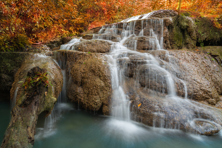 Change color technic of Waterfall in deep forest , Erawan waterfall National Park , Thailandの写真素材