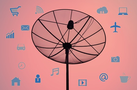 Satellite Dishes for telecommunication and sunrise sky background , internet of things concept