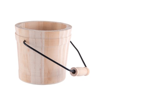 wood bucket isolated on white backgroundの写真素材
