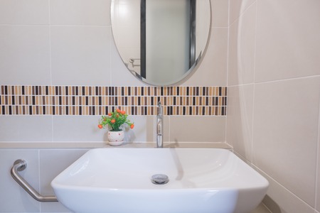 basin in bathroomの写真素材