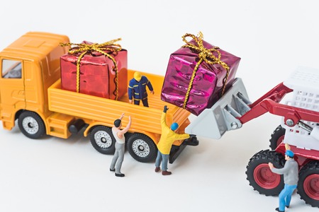 miniature people prepare christmas gift box, christmas decoration conceptの写真素材