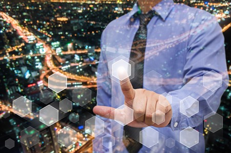 business man touch visual screen , business concept