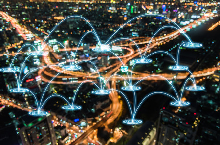 abstract line connection on night city background
