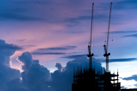 silhouette  construction site at sunsetの写真素材