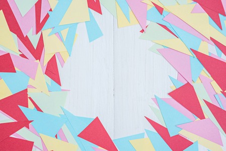 abstract colorful diagonal shape from stickers note on white wooden for backgroundの写真素材