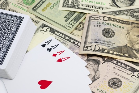 Hand and four aces , playing cards poker