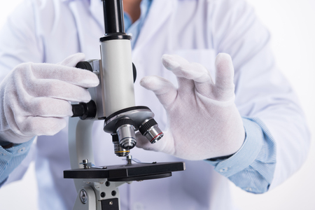 scientist prepare microscope on working table, science research conceptの写真素材