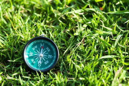 compass on green grass fieldの写真素材