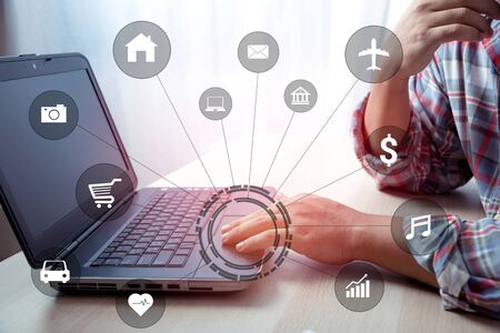 man hand using laptop for internet of things(IOTs) technology concept