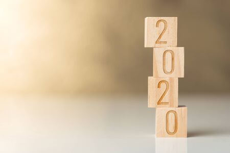 stack of wood cube with text year 2020