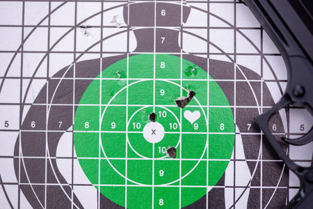 Penetration of an airsoft ball that hits a shooting practice targetの写真素材