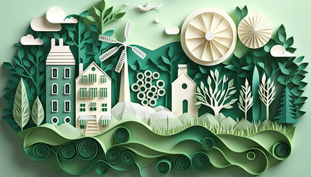 Green eco friendly city and urban forest landscape , Generative AIの素材