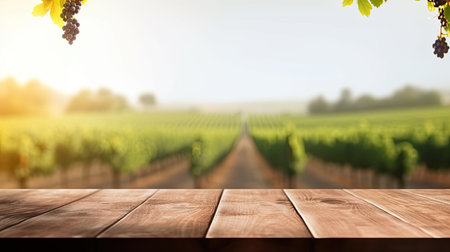 empty table to showcase your product on garden wind angle view background , Generative AIの素材