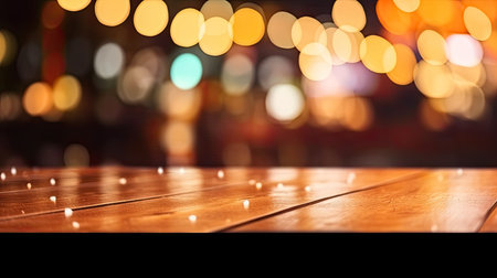 empty table to showcase your product on lighting bokeh background , Generative AIの素材