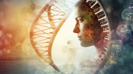 Genetic testing. Images depict the use of genetic testing methods to identify and detect mutations in individuals, providing insights into genetic diseases or predispositions Generative AIの素材