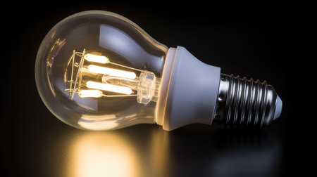 An LED light bulb radiating light while consuming less energy, illustrating the concept of energy-efficient lighting solutions.の素材