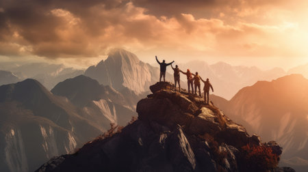 A group of people forming a human pyramid, signifying the idea that individuals working together can achieve greater heights than they could alone.の素材