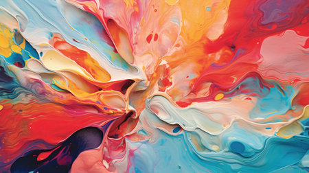 A paint palette with vibrant colors mixing and swirling, depicting the dynamic and imaginative nature of creative thinking.の素材