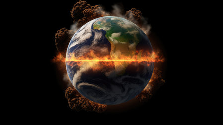 An Earth surrounded by a greenhouse gas layer, depicting the impact of fossil fuel combustion on the atmosphere.の素材
