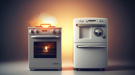 A comparison of old and new appliances, showcasing the energy savings achieved through the use of more efficient technology.の素材
