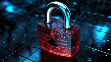 A padlock symbolizing data security and encryption, highlighting the measures taken to protect online privacy.の素材