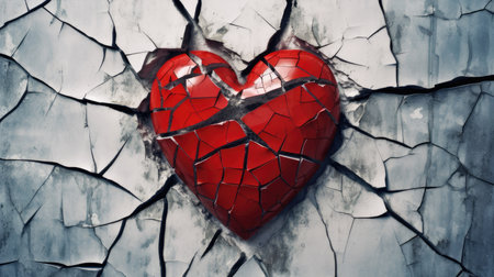A cracked heart symbolizing the impact of heart disease on emotional and physical well-being.の素材
