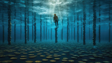 Imagine a diver preparing to jump into a pool of water, with each dive representing a different investment strategy, emphasizing the need for careful planning.の素材