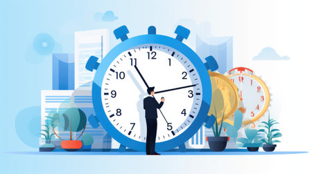 A person with a clock and calendar, highlighting the importance of time management in productivity.の素材