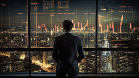 Visualize a person conducting financial analysis and making investment decisions in financial management.の素材