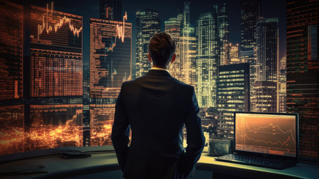 Visualize a person conducting financial analysis and making investment decisions in financial management.の素材