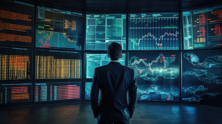 Visualize a person conducting financial analysis and making investment decisions in financial management.の素材