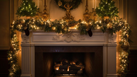 Close-up shots of indoor Christmas light arrangements on Christmas trees and mantels, emphasizing the details of indoor holiday decorの素材