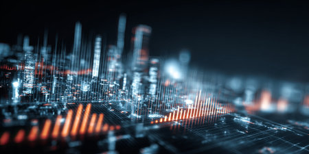 Futuristic Digital Interface with Growth Metrics for 2026, Analyzing Business Trends and Success Factors in a Corporate Environmentの素材