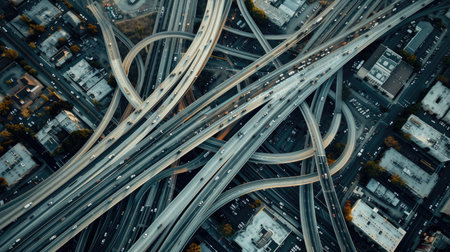 Networks of roads and highways weaving through the city, connecting neighborhoods and providing pathways for trafficの素材