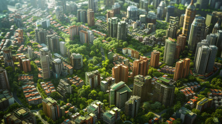 A dense concentration of buildings, parks, and infrastructure, highlighting the dynamic nature of urban developmentの素材