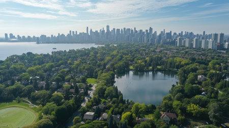 Panoramic vistas from high above, offering breathtaking views of the city skyline and surrounding landscapesの素材