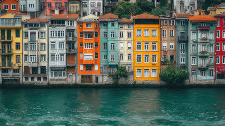 A stunning juxtaposition of city buildings against the backdrop of rivers, lakes, or oceans, creating a picturesque sceneの素材